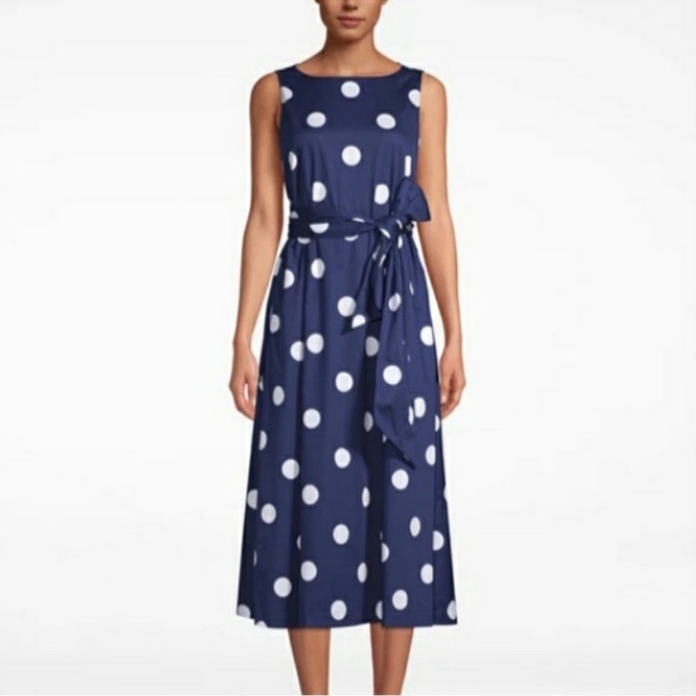Anne Klein Deauville Dot navy polka dot dress, Small